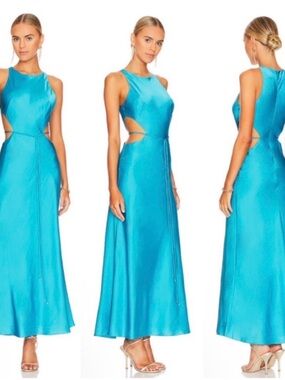 Alexis Turquoise Satin Maxi Dress with Side Cutouts
